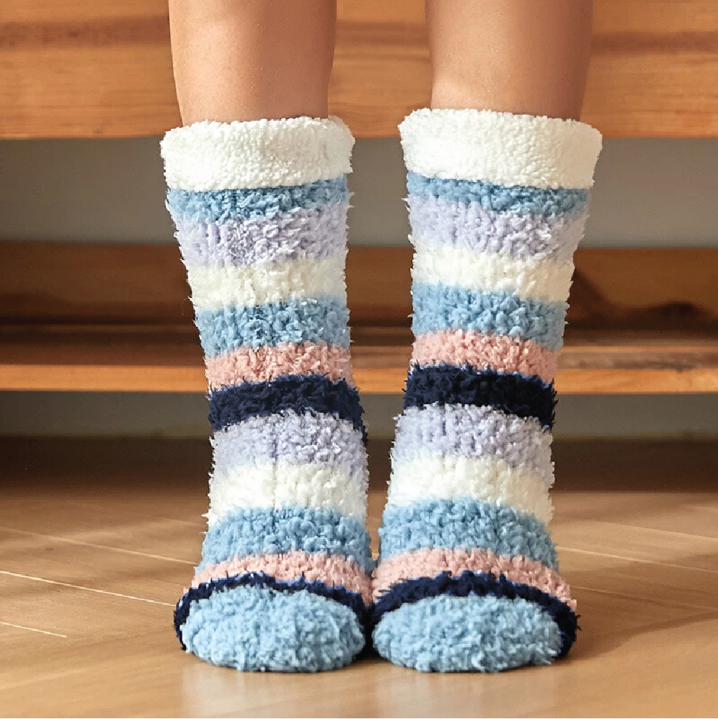 Medias calienticas azules de rayas